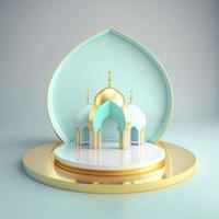 Islamic ramadan podium background of futuristic and modern 3d realistic mosque with scene and stage for product display photo