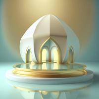 Ramadan islamic scene with golden 3d realistic mosque stage and podium for product presentation photo