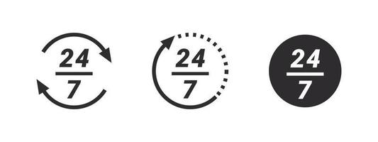 Online support service. 24 hour assistance icons. 24 hours 7 days in week support icons. Vector images