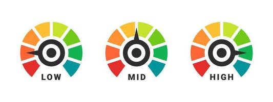 Measuring gauge. Efficiency meter. Risk meter. Performance measurement. Customer satisfaction. Vector illustration