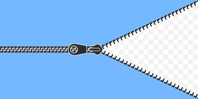 Open clasp. Closed and open zipper. Light blue background with clasp. Vector illustration