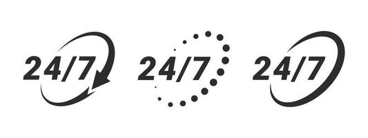 24 hour assistance icons. 24 hours 7 days in week support icons. Vector images