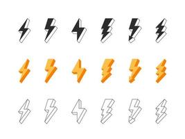 Lightnings. Thunderbolt icons. Set lightning bolts. Flash lighting icons. Vector illustration