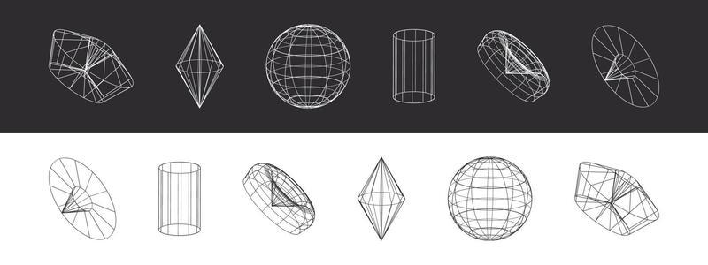 Trendy retro futuristic geometric shapes. Retrowave design elements. Vector illustration