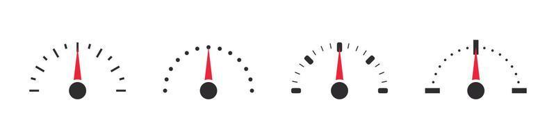 Speed indicator sign. Speedometer, tachometer, indicator icons. Performance measurement. Vector illustration