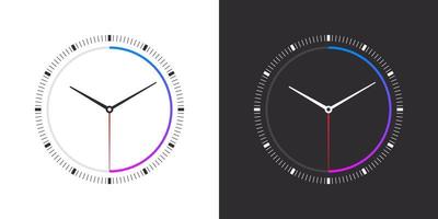 Watch faces. Modern clock faces. Smart watch dial. Clock faces on white and black background. Vector illustration