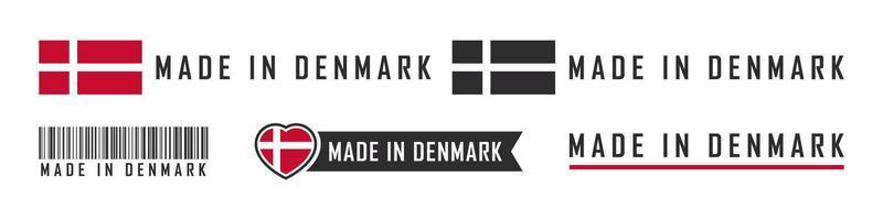 Made in Denmark logo or labels. Denmark product emblems. Vector illustration