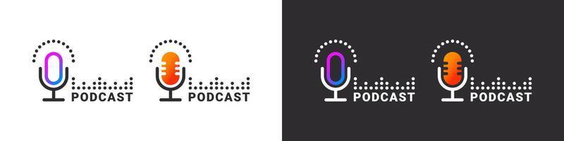 Modern podcast logo or badge. Podcast sign. Podcast microphone icons. Vector illustration