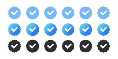 Verification check marks. Profile verification vector icons. Verification icons of different forms. Vector illustration