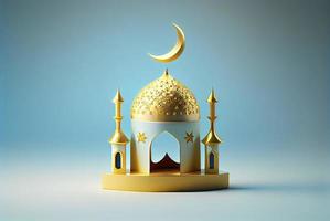 3d illustration of a mosque with golden moon and stars ornament photo