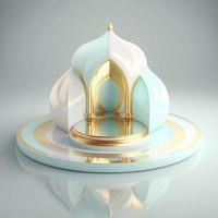 Islamic ramadan podium background of futuristic and modern 3d realistic mosque with scene and stage for product display photo