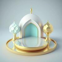Islamic ramadan podium background of futuristic and modern 3d realistic mosque with scene and stage for product display photo