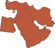 doodle freehand drawing of middle east countries map. png