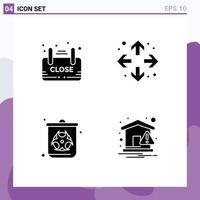 Set of 4 Commercial Solid Glyphs pack for close gas advertisement full screen waste Editable Vector Design Elements