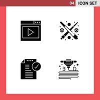 Solid Glyph Pack of 4 Universal Symbols of interface approve media page fun document Editable Vector Design Elements