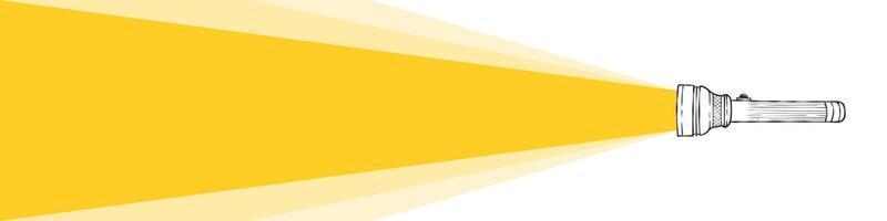 Beam of light. Flashlight drawn by hand with a beam of light. Vector illustration