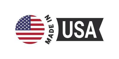 Hecho en el letrero de la etiqueta de EE. UU. emblema del producto bandera del país de fabricación. ilustración vectorial vector
