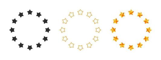 círculos de estrellas. diferentes formas de estrellas. estrellas puntiagudas. icono de brillo brillante. iconos vectoriales vector