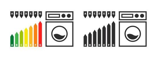 Washing machine energy efficiency icons. Energy efficiency rating. Energy efficiency arrows. Vector illustration