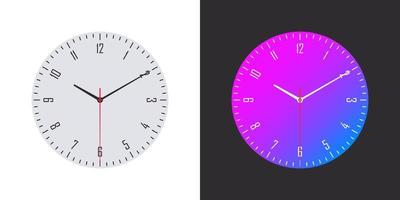 Clock faces. Watch faces. Modern watch dial. Clock faces on white and black background. Vector illustration