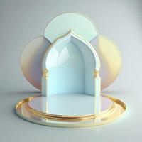 Islamic ramadan podium background of futuristic and modern 3d realistic mosque with scene and stage for product display photo