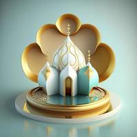 Realistic 3d modern islamic background of futuristic mosque with podium scene and stage for product display photo