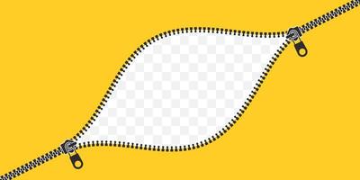 Zip locker. Closed and open zipper. Yellow background with two clasps. Vector illustration