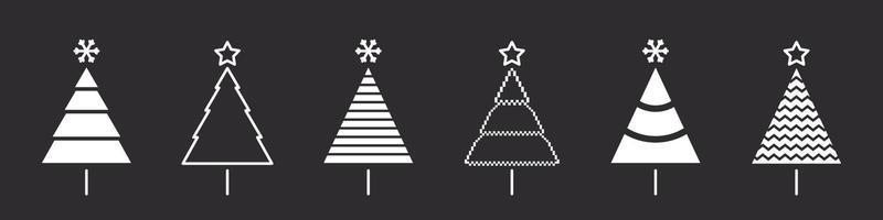 Christmas trees. Modern christmas tree icons. Xmas signs. Christmas trees on a dark background. Vector illustration