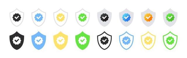 Verification check marks. Profile verification vector icons. Verification badges with shields. Vector illustration