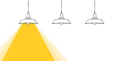 Idea and creativity concept. Hand-drawn lamps with a beam of light. Vector illustration