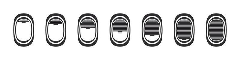 iconos de ventanas de avión. conjunto de ventanas de aviones vectoriales con cortinas en diferentes posiciones. ilustración vectorial vector