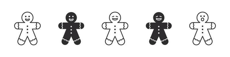 Gingerbread man icons. Cookie man signs. Collection of Christmas icons on white background. Vector illustration