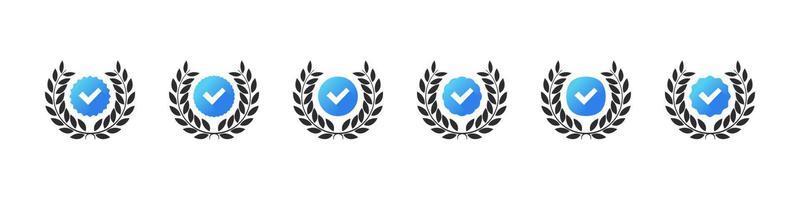 Verification check mark with wreath. Verification checkbox icons. Vector illustration