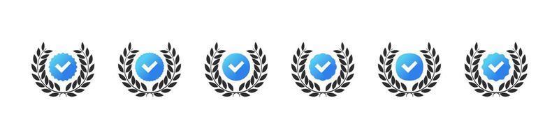 Verification check mark with wreath. Verification checkbox icons. Vector illustration