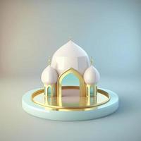 Islamic ramadan podium background of futuristic and modern 3d realistic mosque with scene and stage for product display photo