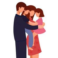 vector illustration of a happy family, mother father daughter son holding hands and hugging, complete prosperous family vector