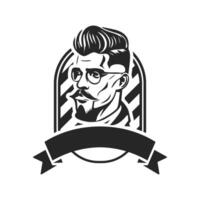 logo de un hombre elegante con barba. puede convertirse en un elemento de diseño simple pero poderoso para una barbería o salón. vector