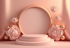pink abstract 3d podium illustration with pedestal for displaying products photo