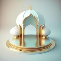 Islamic ramadan podium background of futuristic and modern 3d realistic mosque with scene and stage for product display photo