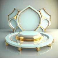 Islamic ramadan podium background of futuristic and modern 3d realistic mosque with scene and stage for product display photo