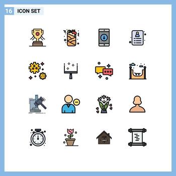 Pack of 16 Modern Flat Color Filled Lines Signs and Symbols for Web Print Media such as space astronaut mobile id shopping Editable Creative Vector Design Elements