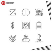 Modern Set of 9 Outlines Pictograph of letter envelope local card surfboard Editable Vector Design Elements