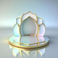Islamic ramadan podium background of futuristic and modern 3d realistic mosque with scene and stage for product display photo