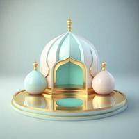 Islamic ramadan podium background of futuristic and modern 3d realistic mosque with scene and stage for product display photo