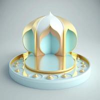 Islamic ramadan podium background of futuristic and modern 3d realistic mosque with scene and stage for product display photo
