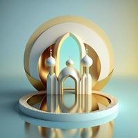 Realistic 3d modern islamic background of futuristic mosque with podium scene and stage for product display photo