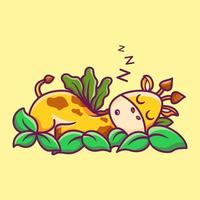 Cute giraffe sleeping cartoon icon illustration animal vector