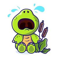 Cute turtle sad cartoon vector icon illustration animal