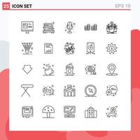 Group of 25 Lines Signs and Symbols for pot money electronics growth coins Editable Vector Design Elements