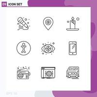 Set of 9 Commercial Outlines pack for target eye candle crime human Editable Vector Design Elements